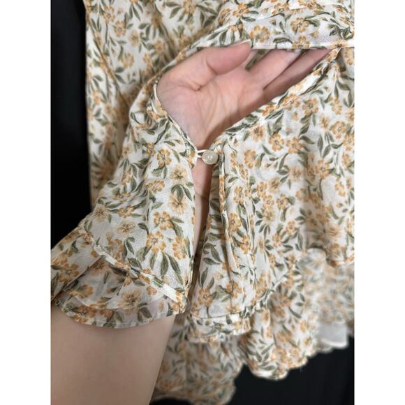 Calvin Klein Women's Floral Ruffle Boho Blouse Size 2X Batwing Sleeves Fairy - Picture 5 of 10